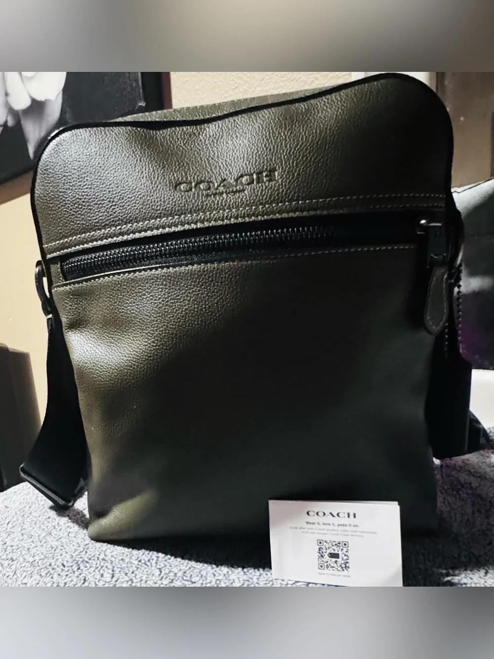 Coach Men’s Messenger Bag in Olive Green Leather